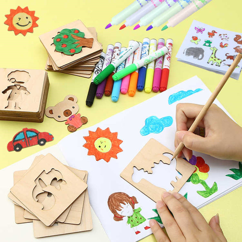 Hollow Graffiti Toy Children's Wooden Drawing Template Set for Kids