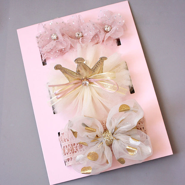 New Baby Hairband Korean Style Bow Flower Children's Hair Accessories Headband Guard Fontanelle Crown Jewelry Set Gift Box