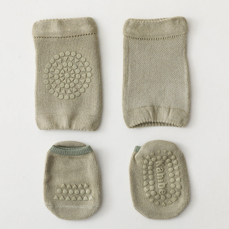 <img src="baby-knee-pad-socks-set-blue.jpg" alt="Blue Baby Knee Pad Socks Set with soft cotton material" />