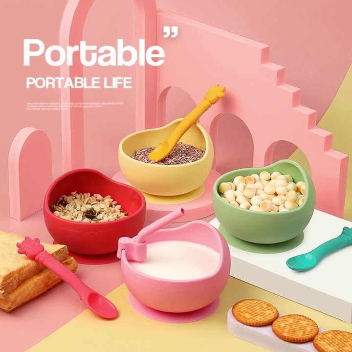 Learning to Eat Bowl Set with silicone bowl, fork, and spoon