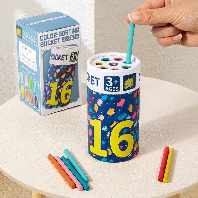 Toddler playing with Children's puzzle color classification cup