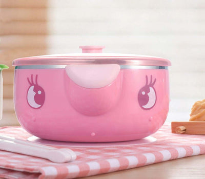 non-spill baby feeding bowl in pink and blue color options