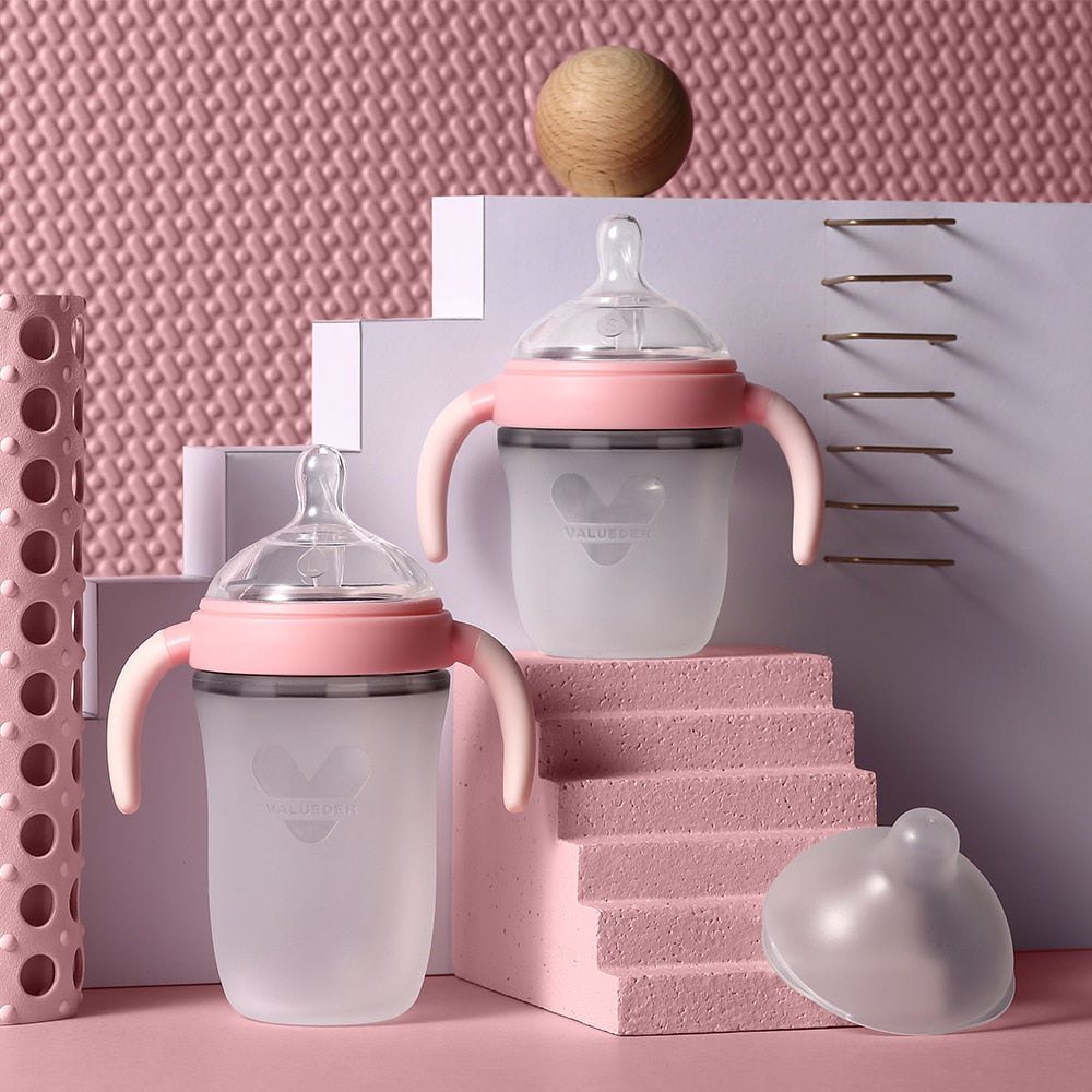 Alt: Baby Silicone Feeding Bottle with wide-neck and natural nipple