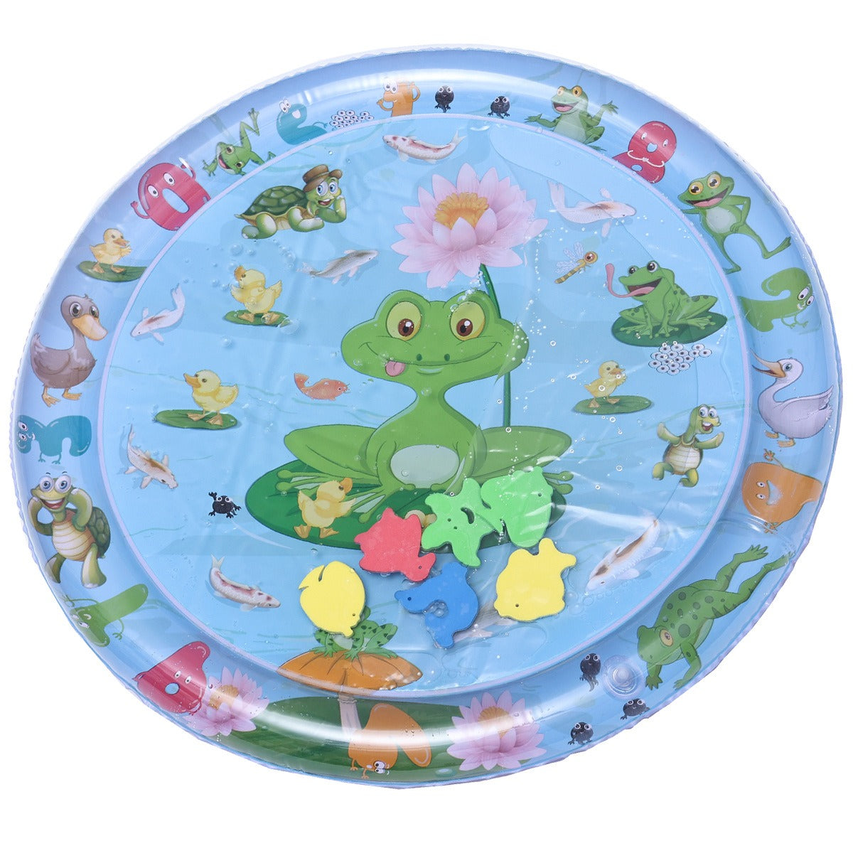 Baby lying on Crawling Water Mat Baby Inflatable Toy during summer