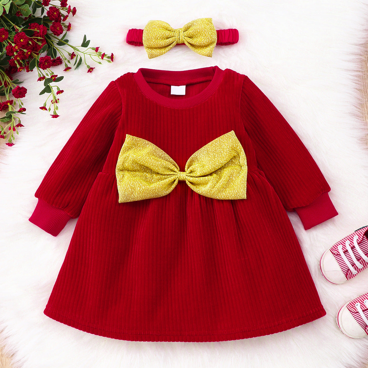 "Front view of Korean Little Princess Dress Winter Children’s Dress"