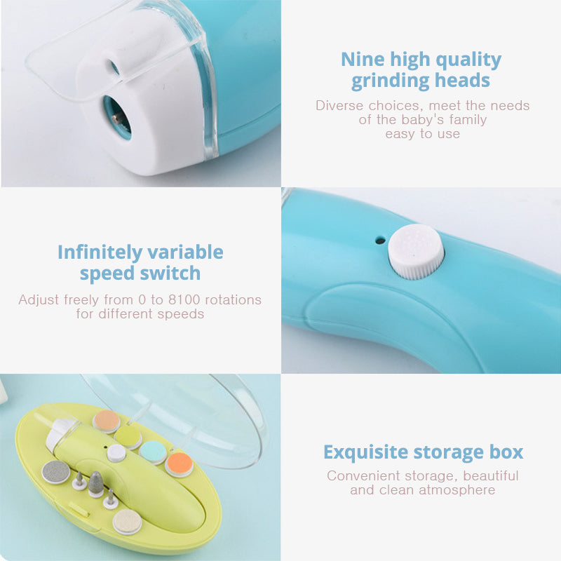 Close-up of Electric Baby Nail Trimmer soft grinding heads for safety