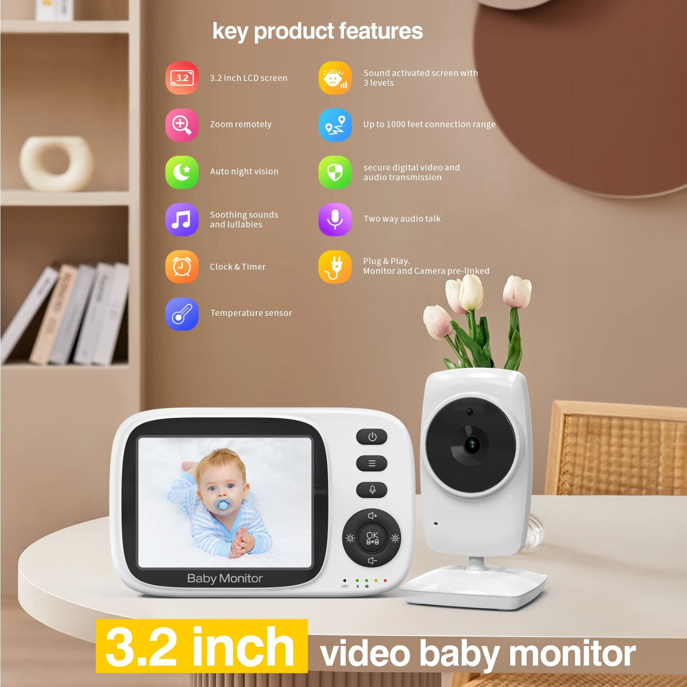 Parent using 2.4G Wireless Video Baby Monitor to check baby