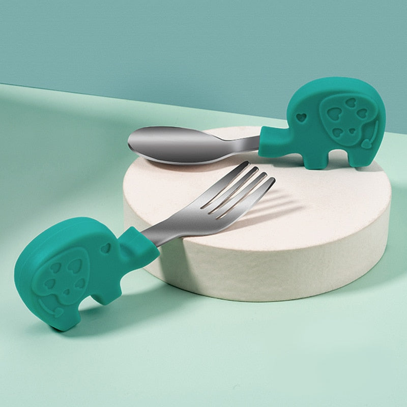 Non-Spill Baby Feeding Bowl and Spoon Set with soft silicone spoon and suction base
