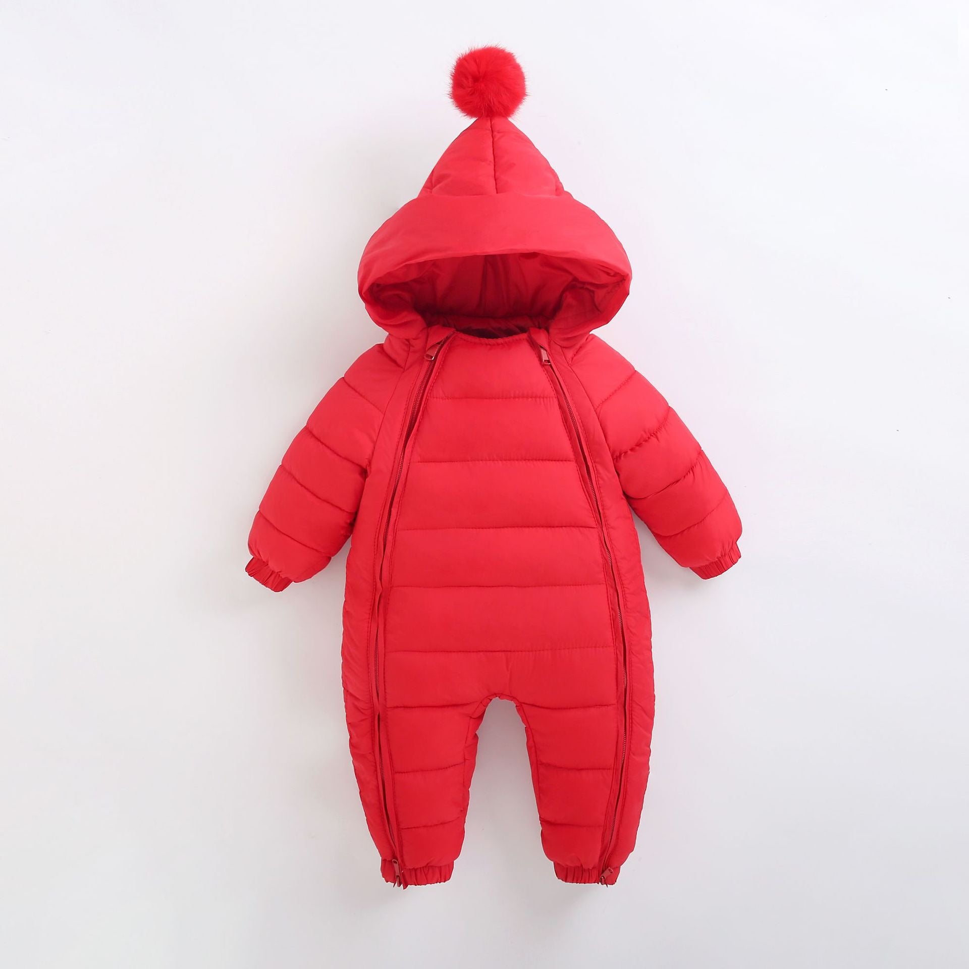 alt="Baby wearing Baby Winter Jumpsuit outdoors during winter"