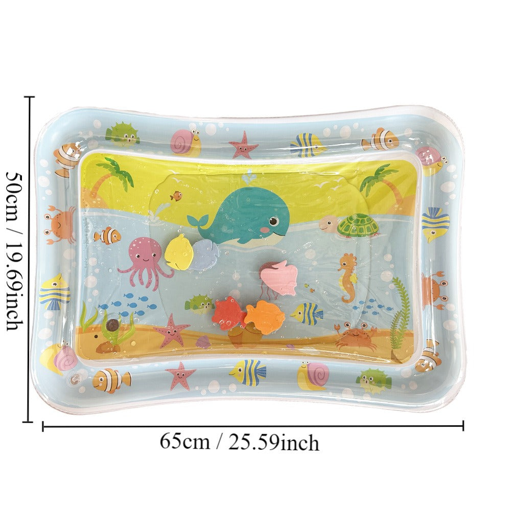 Baby crawling on Crawling Water Mat Baby Inflatable Toy indoors
