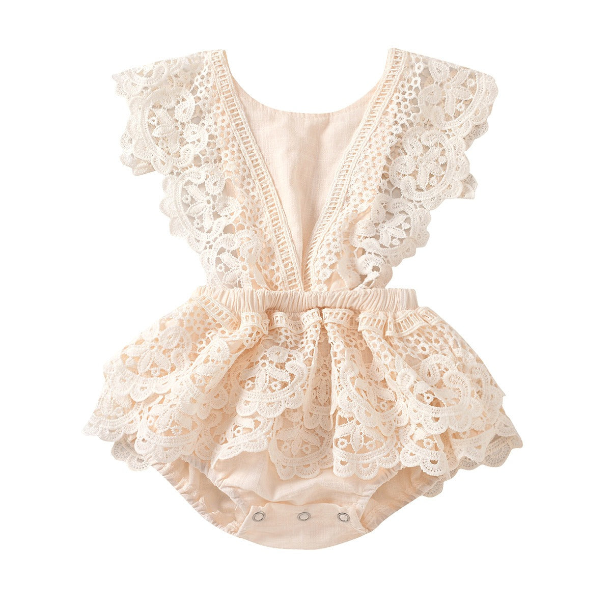 Solid Color Backless Lace Up Baby Jumpsuit front view