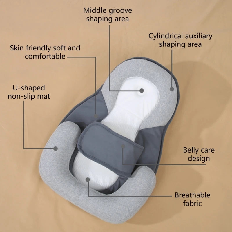 Flat lay of Gentle & Effective Spit Up Prevention Cushion Ergonomic on bed