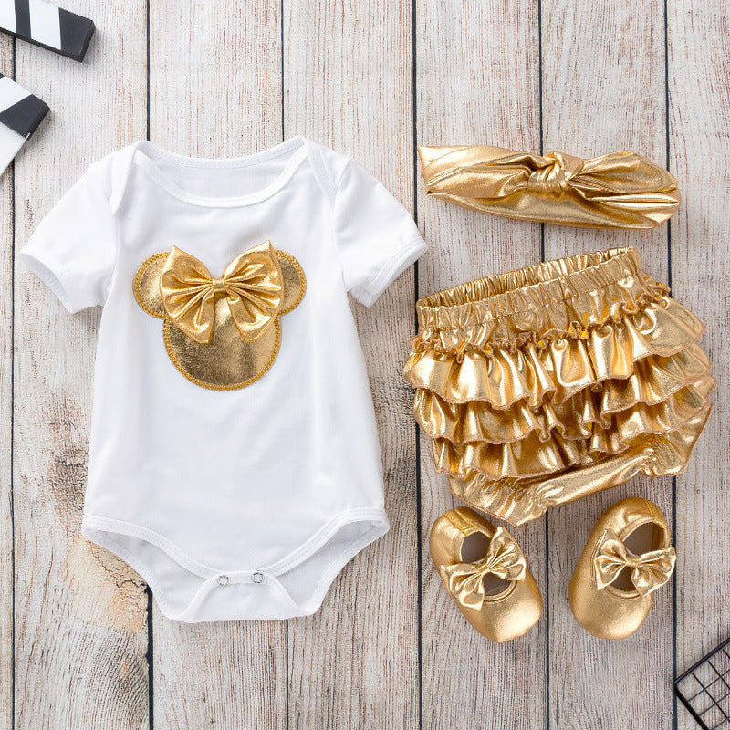 <img src="summer-romper4.jpg" alt="Trendy Summer Baby Romper Set with matching shorts and top">