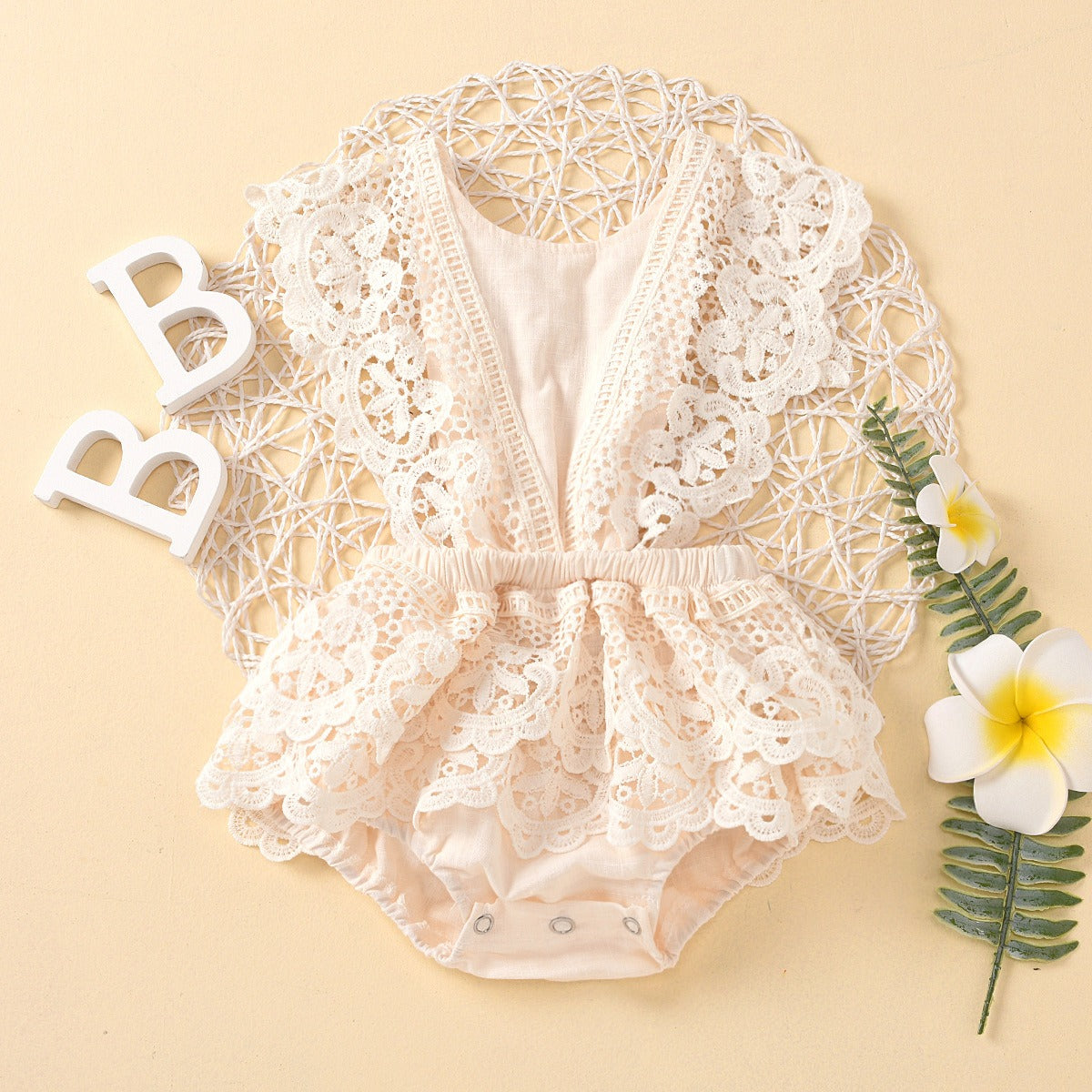 Solid Color Backless Lace Up Baby Jumpsuit backless lace-up design