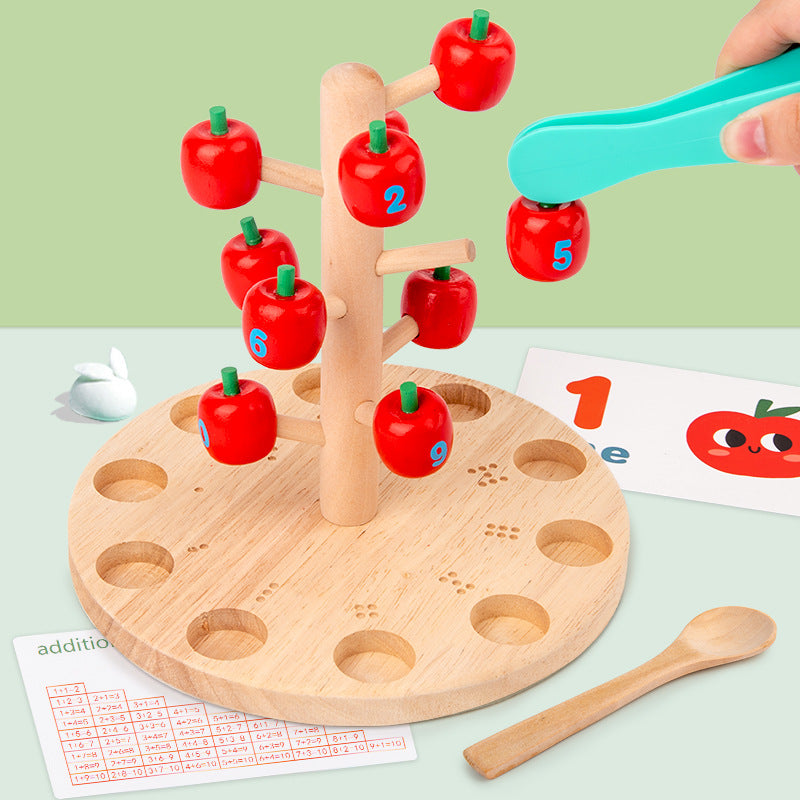 Fun Apple Picking Game puzzle for children - colorful wooden pieces