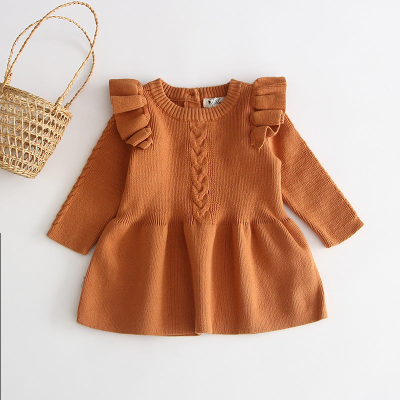 Toddler wearing baby girl knitted dress baby warm dress knitted princess sweater sweater