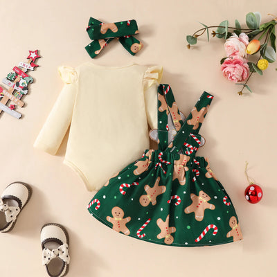 Soft Baby Christmas long sleeved top suspender skirt set for winter