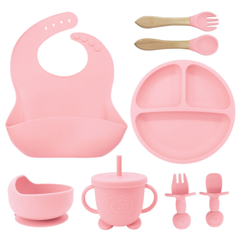 "Portable 8PCS Mother and Baby Silicone Bibs, Silicone Dinner Plates, Eight-Piece Set, Baby Food Training Suction Cup Bowl, Baby Divided Tableware Set for travel"