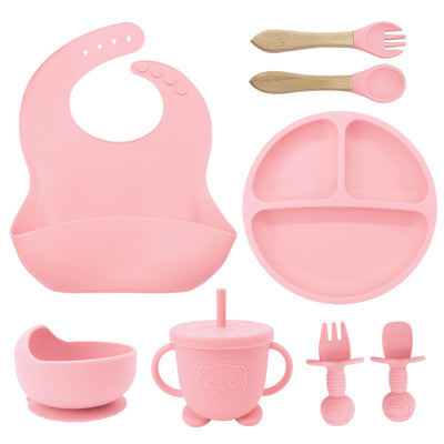 "Portable 8PCS Mother and Baby Silicone Bibs, Silicone Dinner Plates, Eight-Piece Set, Baby Food Training Suction Cup Bowl, Baby Divided Tableware Set for travel"