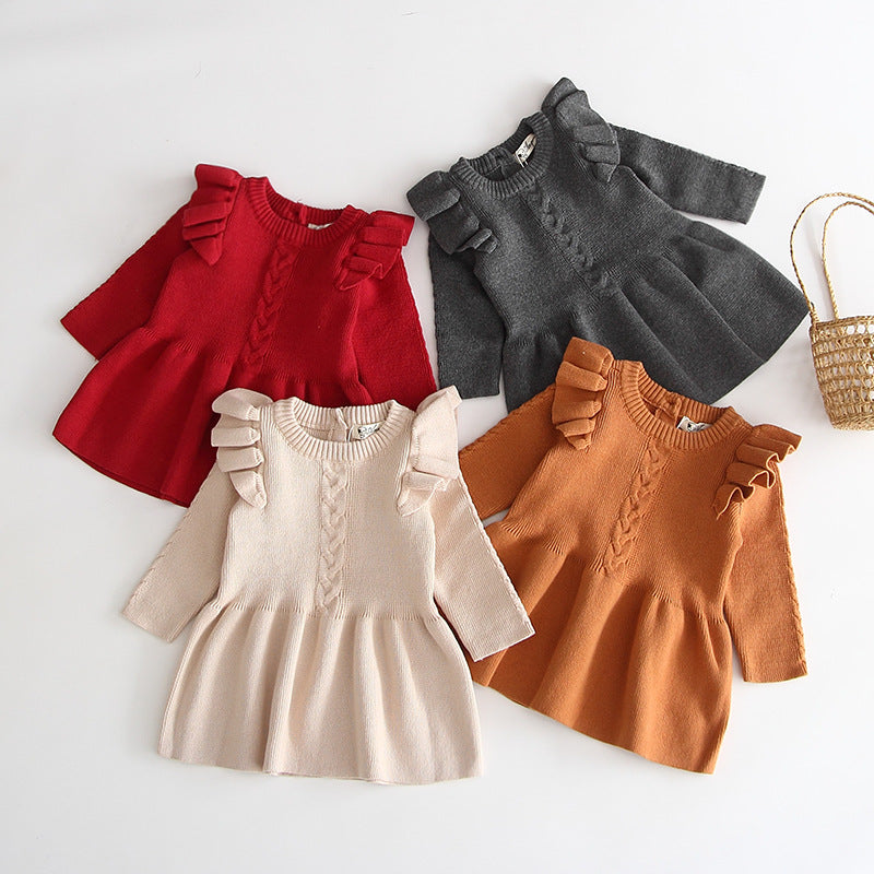 Baby girl knitted dress baby warm dress knitted princess sweater sweater front view