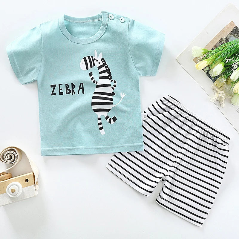 Summer t-shirt-shorts-2-piece-clothing-set with cartoon dinosaur design