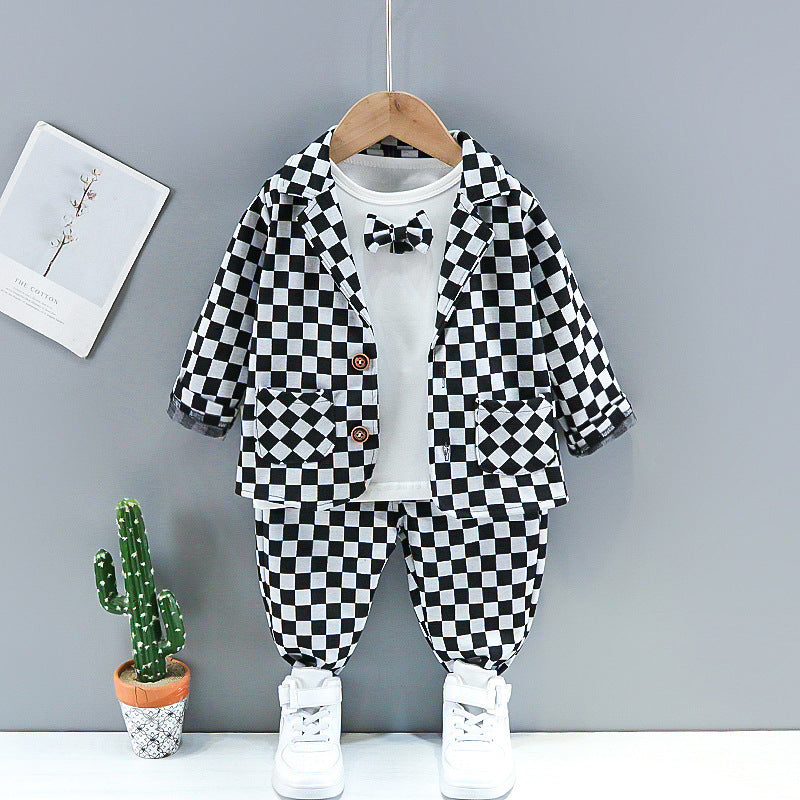 “Boys Spring and Autumn Suit three-piece set with jacket, pants, and shirt”