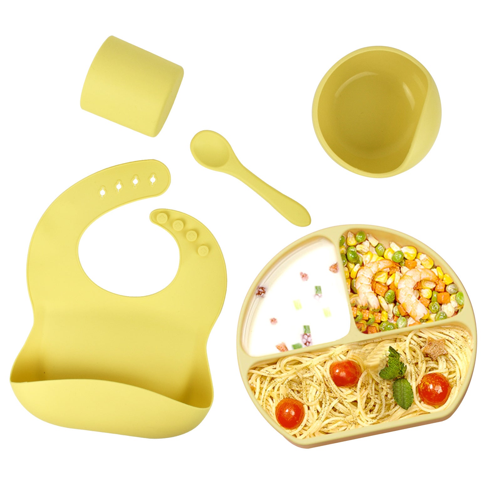 Bib with Saliva Pocket from Baby Feeding Bowl and Spoon Set