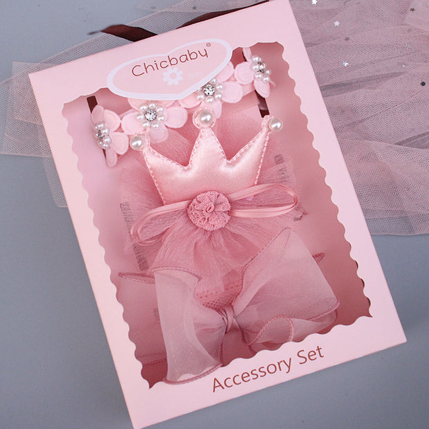 New Baby Hairband Korean Style Bow Flower Children's Hair Accessories Headband Guard Fontanelle Crown Jewelry Set Gift Box