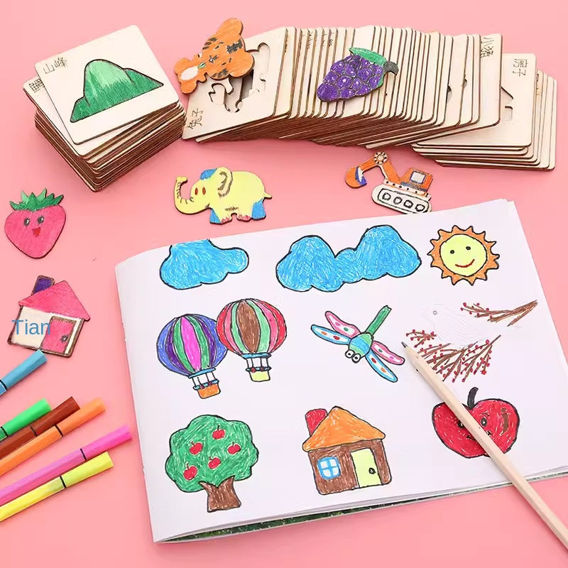 Children's Wooden Drawing Template Set for Primary School Students