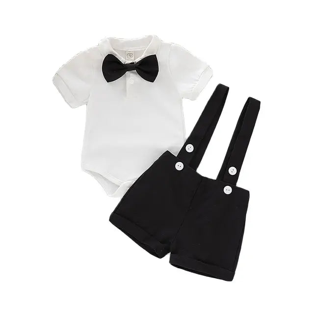 Mini Gentleman Outfit Newborn Baby – Short sleeve shirt with bow + romper shorts