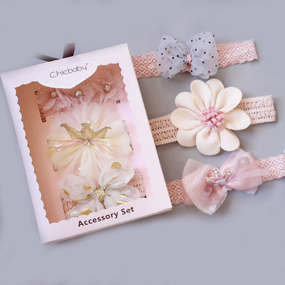 New Baby Hairband Korean Style Bow Flower Children's Hair Accessories Headband Guard Fontanelle Crown Jewelry Set Gift Box