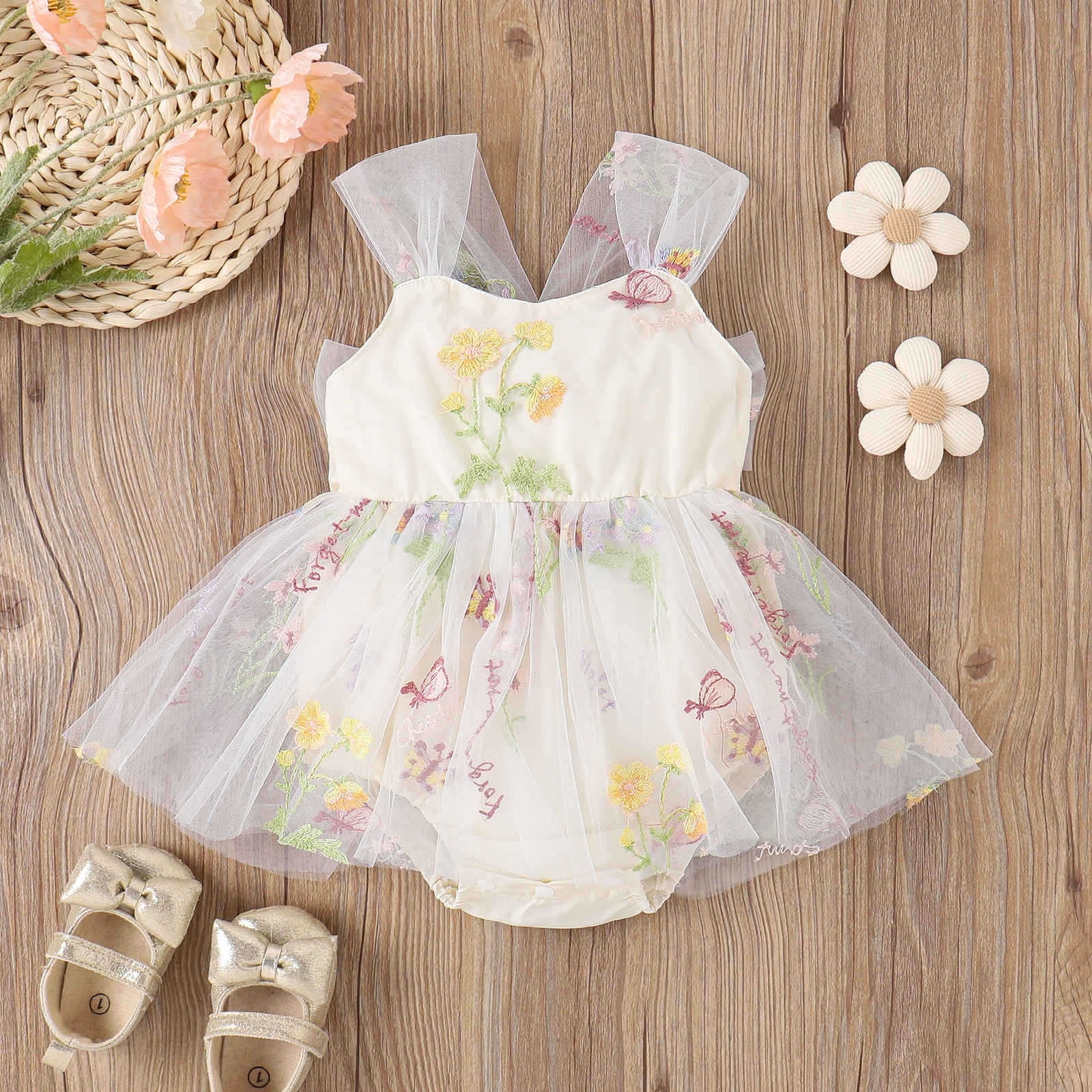 Cute Girls' baby suspenders with embroidered mesh design