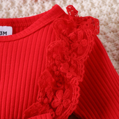 `Festive Baby girl Christmas style pit stripe splicing lace plaid