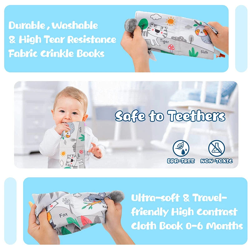 Soft Baby Books 3D Touch Feel High Contrast Cloth in stroller for early learning