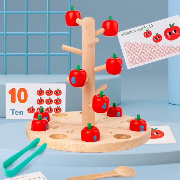 Fun Apple Picking Game Children's Puzzle Digital Cognitive Teaching Tool Baby Focus Training Splicing Wooden Christmas Toy Gift