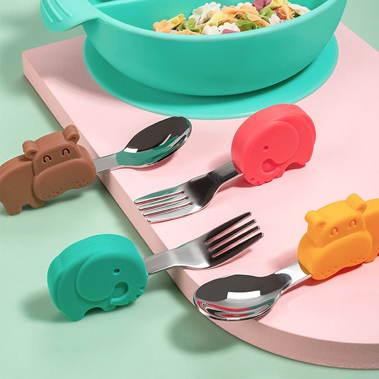 Non-Spill Baby Feeding Bowl and Spoon Set BPA-free soft-tipped feeding spoon
