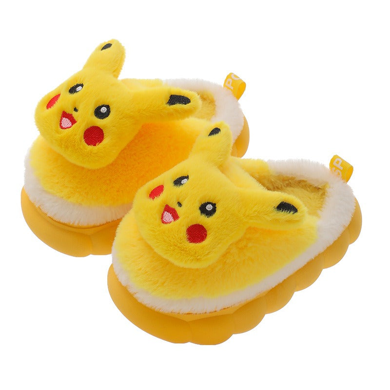 "Winter Children's Cotton Slippers – front view with cute cartoon design"