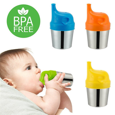 Alt: Stainless steel Baby Feeding Cups with silicone lids