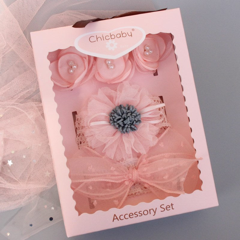 alt="Baby Hairband Gift Set in white and pink color combination"