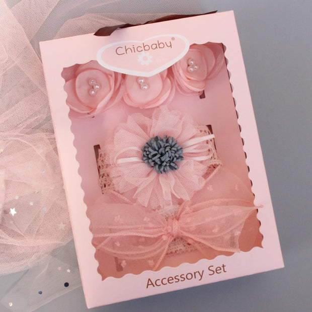 New Baby Hairband Korean Style Bow Flower Children's Hair Accessories Headband Guard Fontanelle Crown Jewelry Set Gift Box