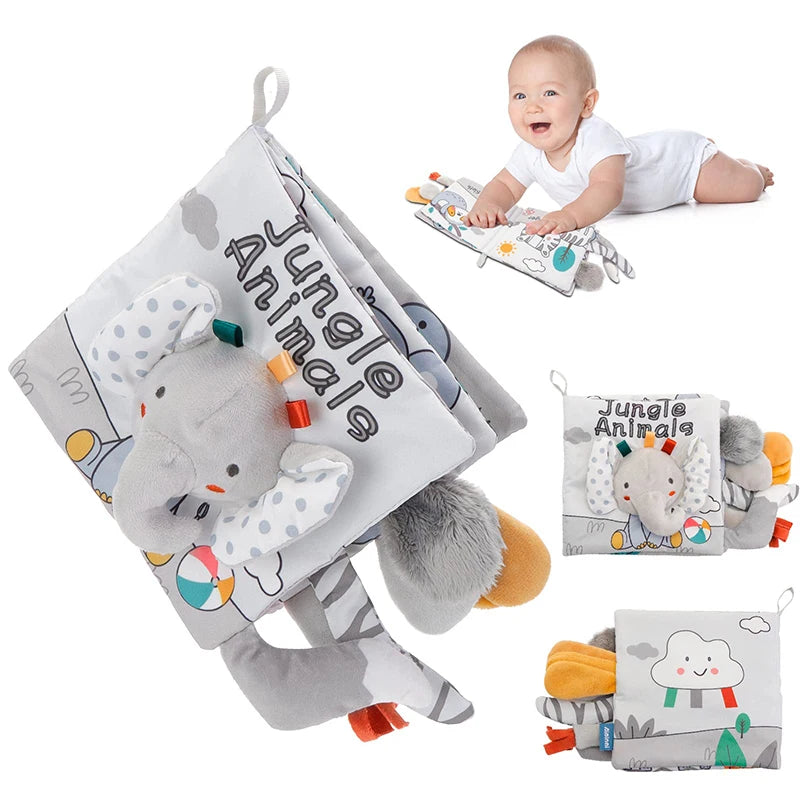 Soft Baby Books 3D Touch Feel High Contrast Cloth on a wooden table