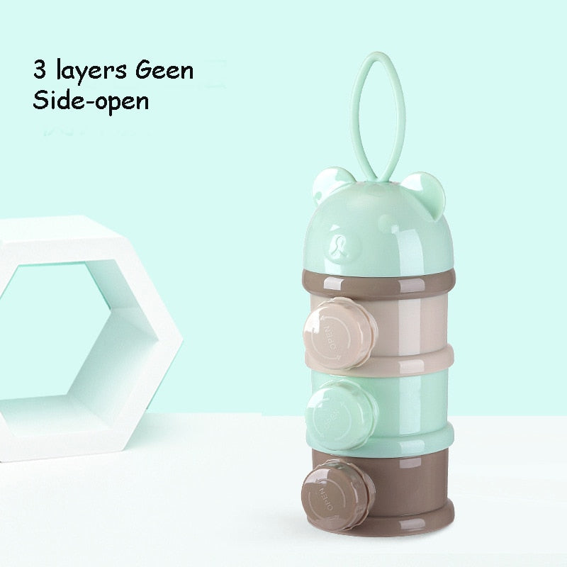 Close-up of Portable Milk Powder Box compartments for milk and snacks