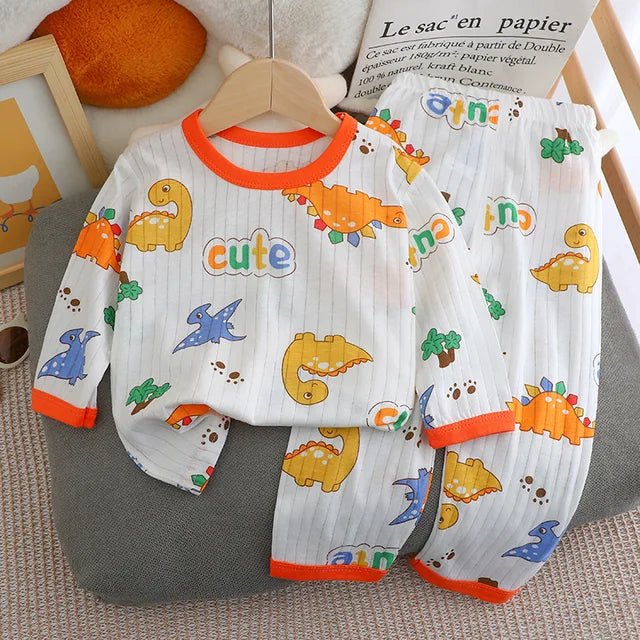 Portable New Summer Children's Long-sleeved Trousers Home sleepwear set