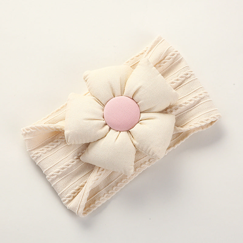 Soft Jacquard Nylon Baby Headband in pink, white, and beige colors