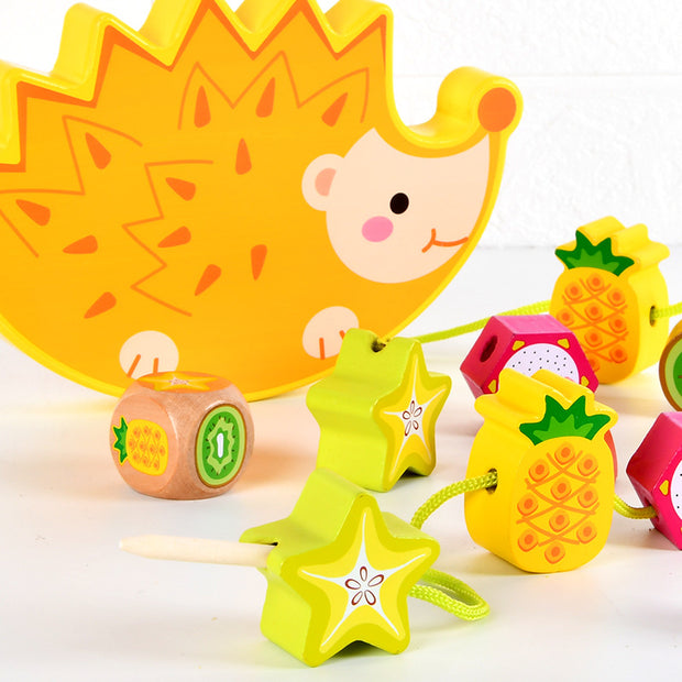 Children's Wooden Hedgehog Fruit Bead Kindergarten Baby DIY Early Education Puzzle Large Particle Rope Bead Toy