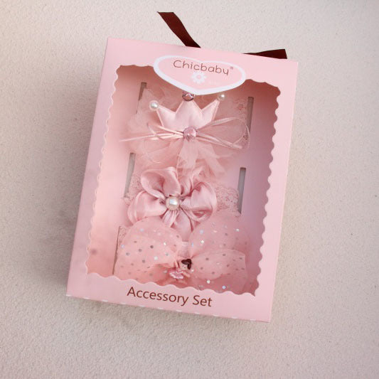 New Baby Hairband Korean Style Bow Flower Children's Hair Accessories Headband Guard Fontanelle Crown Jewelry Set Gift Box