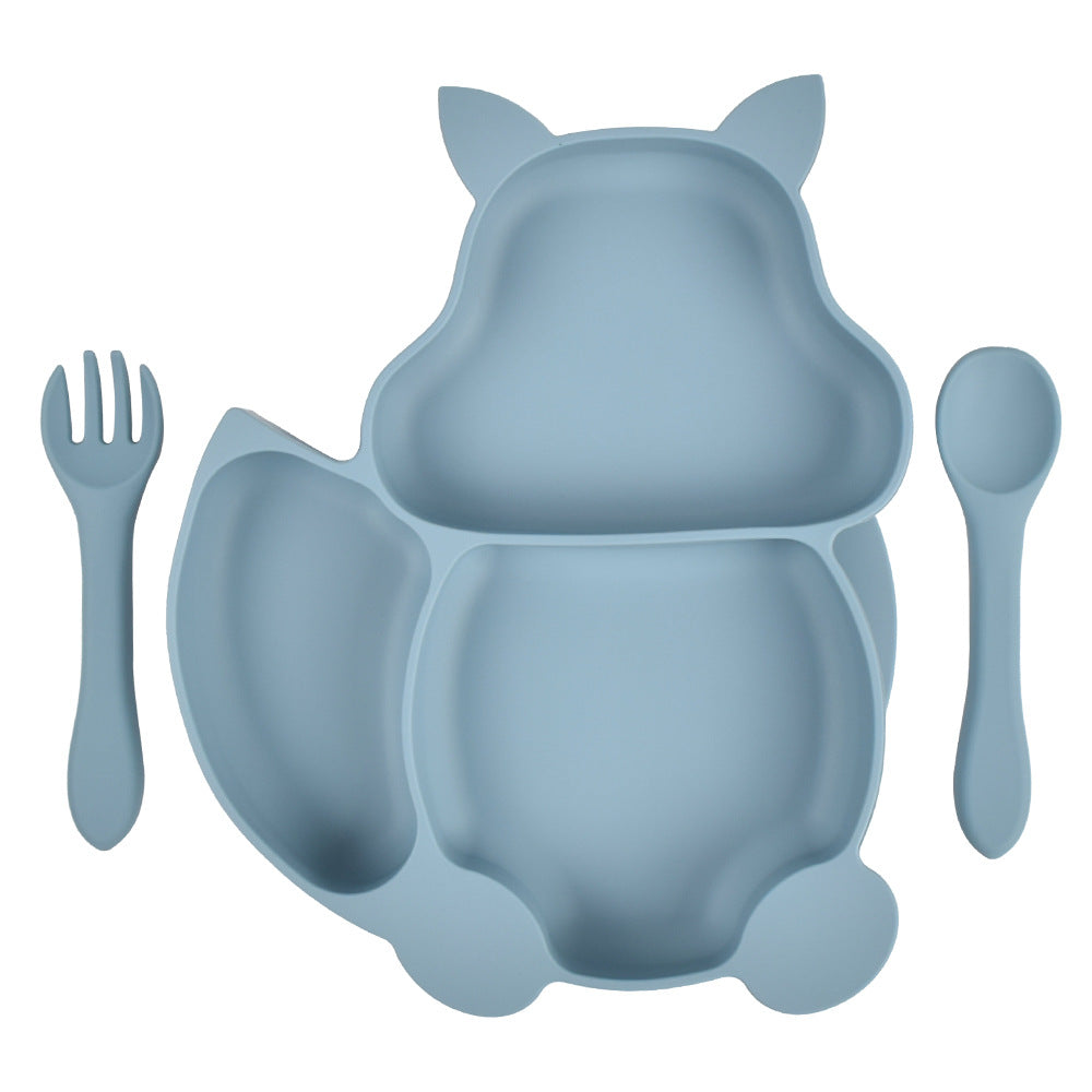 Side view of Children’s Silicone Dinner Plate with fork and spoon