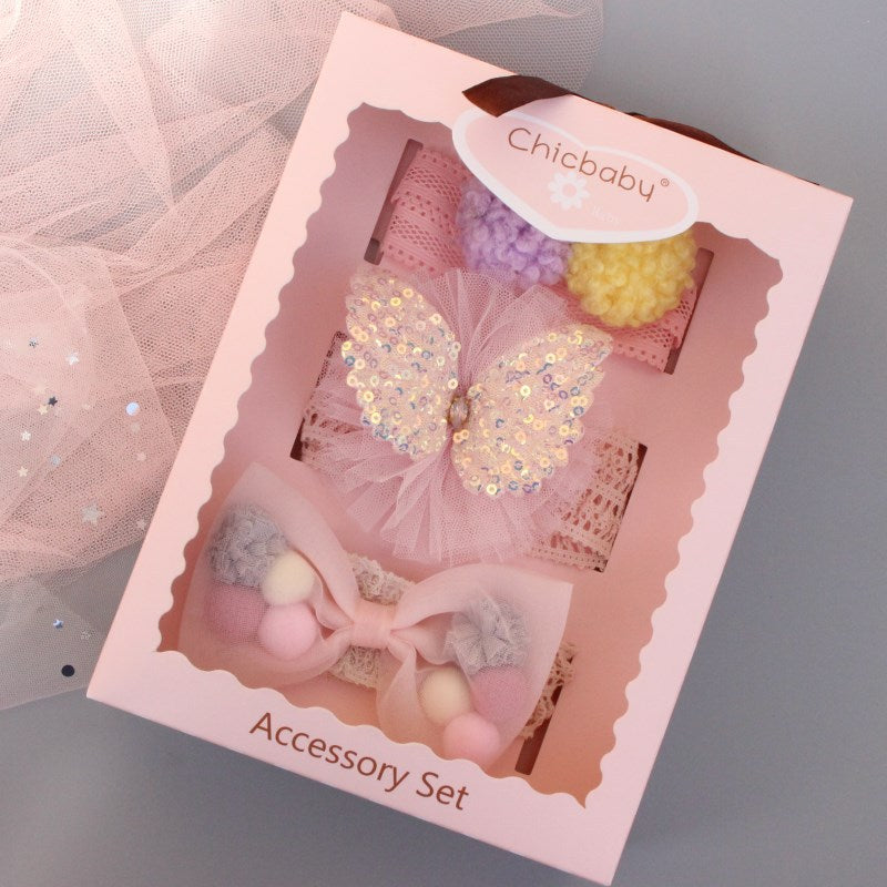 alt="Baby Hairband Gift Set in white and pink color combination"