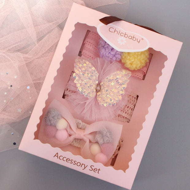 New Baby Hairband Korean Style Bow Flower Children's Hair Accessories Headband Guard Fontanelle Crown Jewelry Set Gift Box