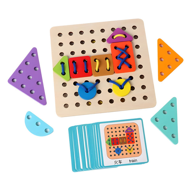 Children's Creative Rope Wearing Game Baby Early Education Puzzle Versatile Shape Matching Fun Building Blocks Toy